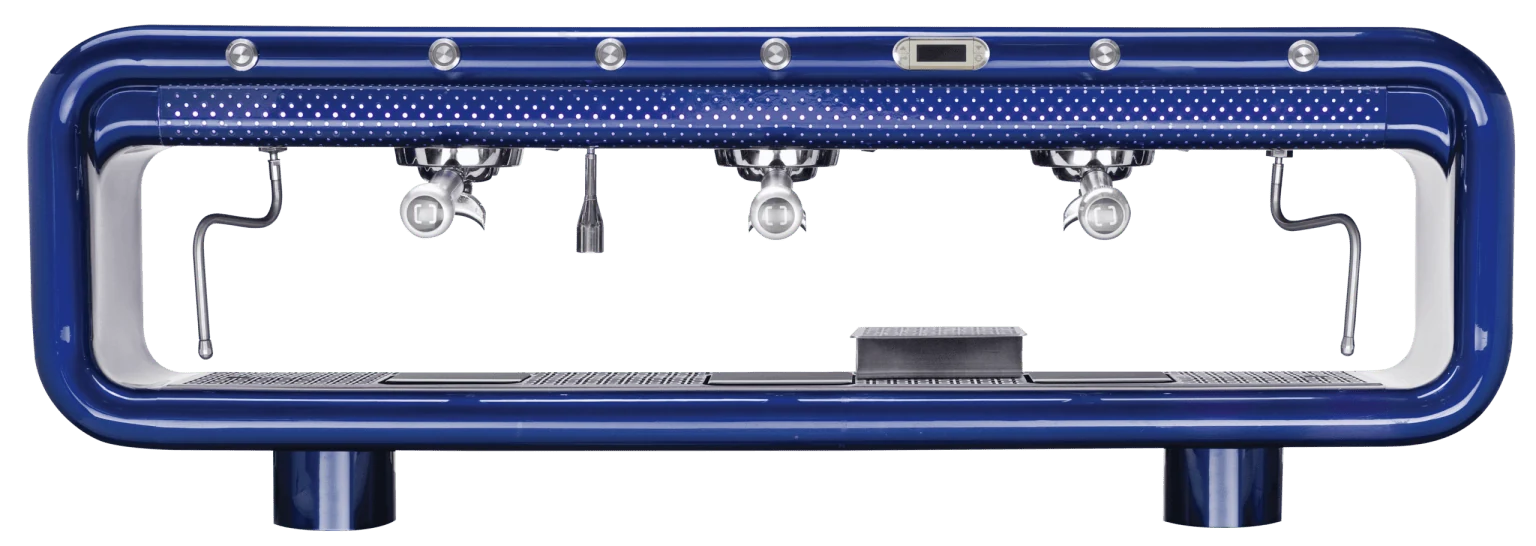 The No Plates Aremde Nexus espresso machine in ink blue